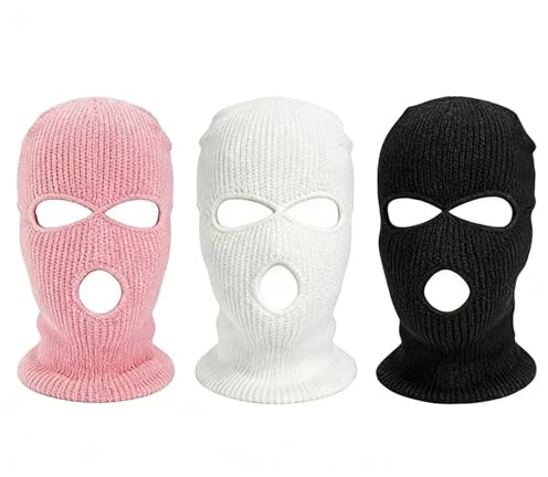 PjuQow 3 Sturmmasken Set, Balaclava für Skifahren und Radfahren, Schwarz Weiß Rosa, Atmungsaktive Skimaske, Sturmhaube für Outdoor-Aktivitäten
