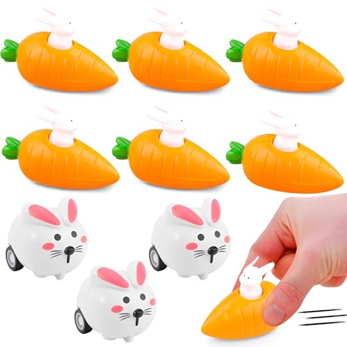 FCSNJH 9 Stück Ostergeschenke Rückziehautos Set - Lustige Osterhase & Karotte Spielzeug Autos - Osternest Füllung für Mädchen & Jungen - Mitgebsel Ostern & Osterdeko Kleinigkeiten
