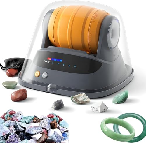 Electric Rock Tumbler with Noise Reduction Cover and Timed Function, Includes Polishing Grits for Geology Enthusiasts and Children
