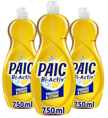 PAIC - Liquide Vaisselle Main BI-ACTIV' Vinaigre & Citron - Nettoie - Dégraisse - Flacons de 750mL - Lot de 3x750ml