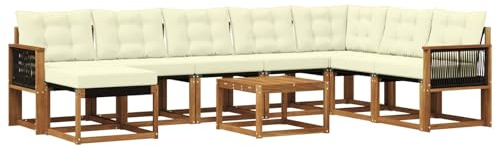 vidaXL Outdoor-Sofagarnitur mit Kissen 9 pcs Natur und Creme, Modernes Garten-Sofa-Set, wetterfeste Möbel, strapazierfähige Couch, perfekte Sitzgelegenheit am Pool