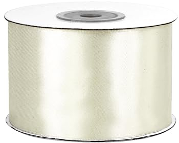 Satinband 50mm x 25m Rolle - FARBAUSWAHL in 3/6/12/18/25/38/50/75/100mm - farbecht & waschbar - Schleifenband für Hochzeit - Geschenkband zum Verpacken Dekorieren Basteln - Ivory/Elfenbein 810