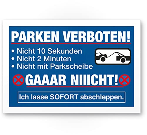Komma Security Parken Verboten - Schild Lustig 30 x 20 cm Parkverbotsschild Privatparkplatz - Verbotsschild Hinweisschild Parkplatz freihalten - Parkverbot Schild Warnhinweis