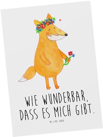 Mr. & Mrs. Panda Postkarte Fuchs Blumen - Geschenk, Motivation, Freude, Einladungskarten Geburtstag, Einladungskarte, ich, Dankeskarte, Selbstliebe,