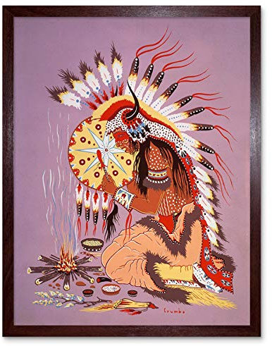 Wee Blue Coo Painting Native American Dian Shaman Fire Feather Spirit Art Print Framed Poster Wall Decor Kunstdruck Poster Wand-Dekor-12X16 Zoll