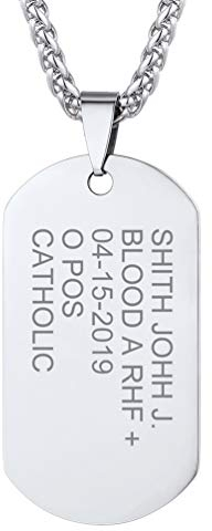 PROSTEEL Herren Collier personalisiert Dog Tag mit 60cm Edelstahl Weizenkette Horizontale Lasergravur Erkennungsmarke Anhänger einzigartig ModeSchmuck Accessoire für Geburtstag Jahrestag