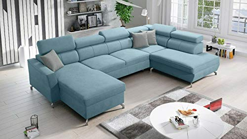 All4All Ecksofa mit Schlaffunktion Vedis VI – Schlafcouch mit Bettkasten – Couch mit Schlaffunktion - Wohnlandschaft – Sofa Bed– U-Form – Schlaffläche 127x288 cm - Linke Seite 26 (Links)