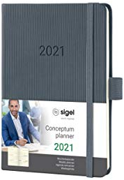 SIGEL C2167 Terminplaner Wochenkalender 2021, ca. A6, Hardcover, dunkelgrau, mit vielen Extras, Conceptum - weitere Modelle