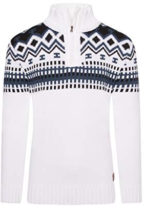 Crazy Age Herren Strickpullover Norweger Grobstrick Weihnachtspullover Winterpullover Stehkragen Rollkragen Renntier Motive Kristalle (Weiß(1006), 4XL)