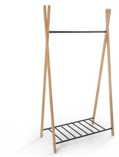 Box and beyond - Portant à Vêtements et Chaussures Yaka en Bambou et Métal, 173cm x 50cm x 93cm, Naturel/Noir