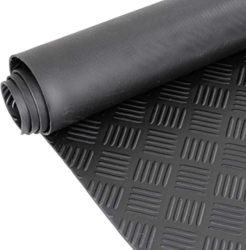 ANRO Gummimatte Riffelmatte Meterware 3mm Riffelblech Gummiläufer Riffelblechmatte als Werkstattboden, Bodenbelag, Werkbank Auflage, Gummi Matte für Anhänger, Garage Schwarz 50 x 100cm