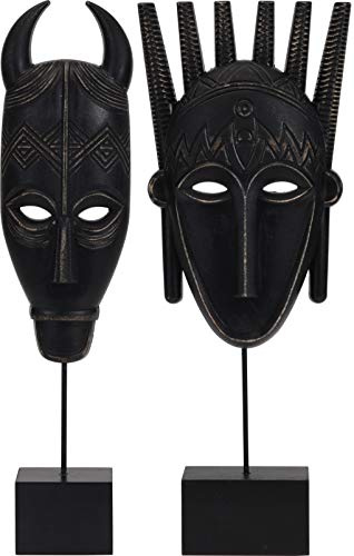 Muddy Hands Set of 2 - Freestanding African Tribal Face Mask Home Decoration Statue Ornament Sculpture (Set of 2 - Wooden)