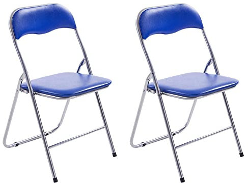 CLP 2er Set Klappstuhl Felix Gepolstert I Küchenstuhl Mit Metallgestell I Kunstleder PVC Sitz Gepolstert I Stühle Klappbar I Campingstühle, Farbe:blau/Silber