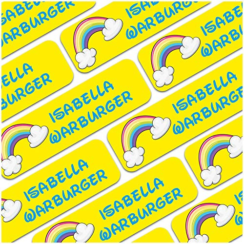 80 x Namensaufkleber Wunschname personalisiert je 3,5x1cm Aufkleber mit Kinder Name Beschriftung Schule Kindergarten Kleidung Sticker (Nr. 29 Regenbogen, Für Textilien)