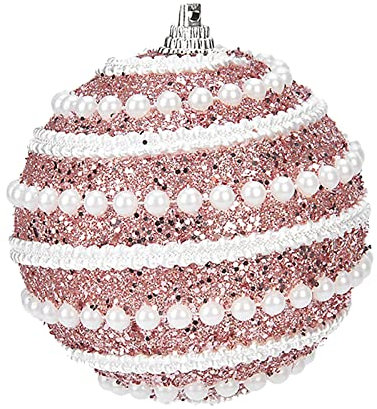 HJHIWE Lot de 12 boules de Noël roses à paillettes de 80 mm avec perles en plastique incassables pour décoration de sapin de Noël