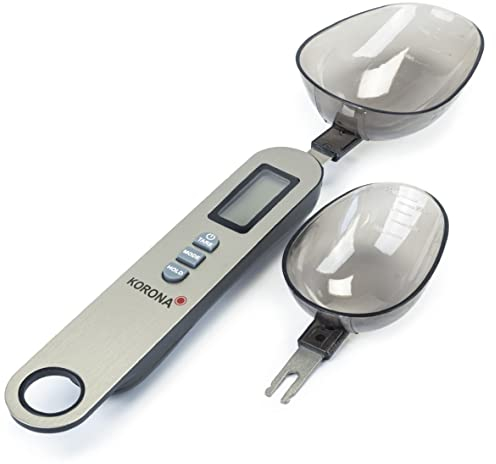 Korona 79500 Pèse-cuillère EVA | 2 cuillères à peser amovibles | Capacité de charge 500 g | Graduation par incréments de 0,1 g | Avec échelle supplémentaire pour ml | Fonction tare | Batterie incluse
