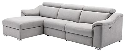 Vente-unique Ecksofa mit elektrischer Relaxfunktion PEDRERA - Stoff - Hellgrau - Ecke Links
