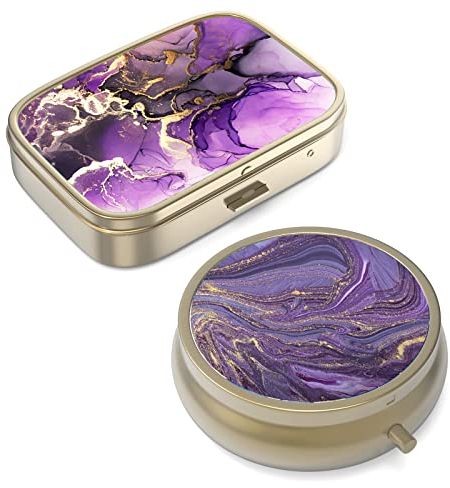 Pillendose Pillendose mit Spiegel Retro Kleine Pillendose für Geldbörse oder Tasche Bronze Pillendose oder Vitamine, Fischöl, Nahrungsergänzungsmittel, Pillen enthalten Reisegeschenke (2 STÜCKE)
