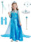 Yigoo ELSA Eiskönigin Prinzessin Kostüm Kleid Mädchen Kinder mit Elsa kostüm Geschenke Accessoires- Perücke,Zauberstab,Krone,Kopfschmuck 100