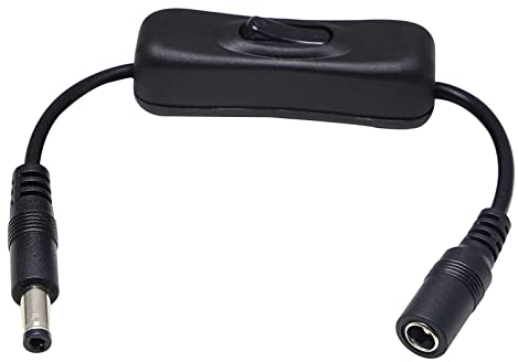 Disscool Câble d'extension d'alimentation CC rond mâle vers femelle 5,5 mm x 2,5 mm avec interrupteur marche/arrêt, câble 12 V 3 A pour appareil photo LED (0,2 m)
