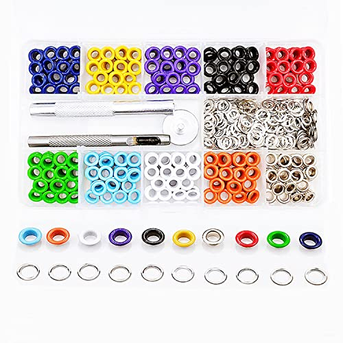 Ensembles Oeillets, 400 pièces 5 mm Kit d'Oeillets Metal Ensembles Oeillets Grommet Kit Oeillet avec 3 pièces d'installation Kit d'outils pour tissu, cuir, vêtements, toile perforatrices (10 couleurs)