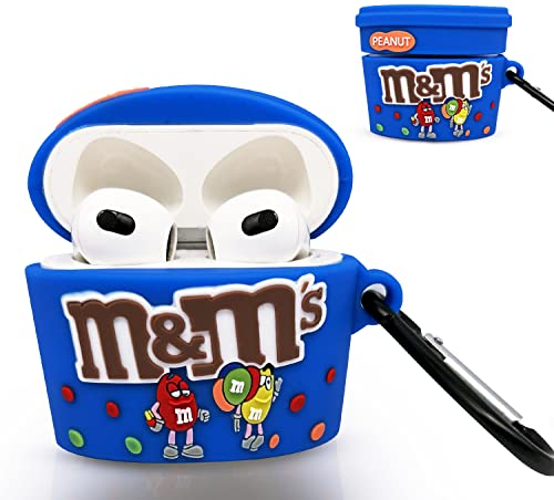 3D Airpods 3 Schutzhülle, Zierhülle für Airpods Box, Kompatibel mit Apple Airpods 3, Silikon Hülle Airpods, Airpods 3 Hülle Lustig (Blaue M&Ms)