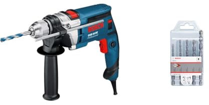 Bosch Professional GSB 16 RE - Taladro percutor (750 W, 0 – 2800 rpm, Ø max perforación hormigón 16 mm, en maletín) + Set de 5 piezas de Brocas para Hormigón HEX-5 (para Hormigón, Ø 4/5/6/8/10 mm)