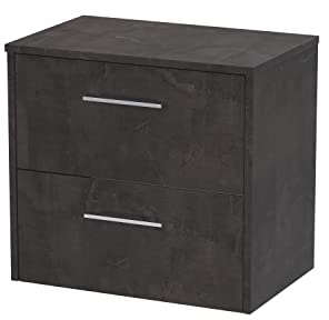 Hudson Reed JNU2624W Juno Modern Bathroom Wall Hung 2 Drawer Countertop Vanity & Colour Worktop, 600mm, Matt Metallic Slate