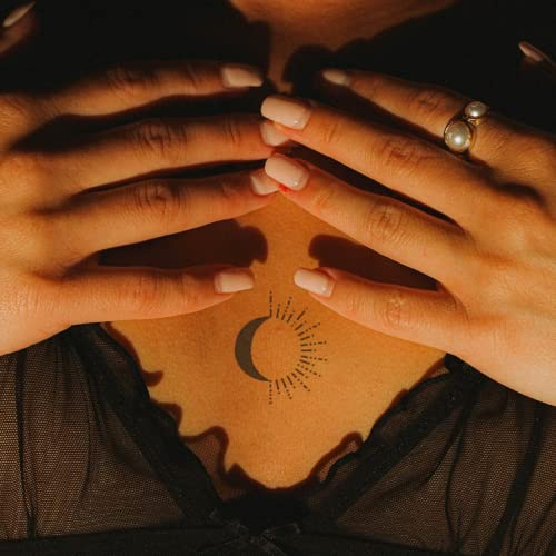 Lune et soleil - Tatouage Inkster| tatouages temporaires végétaliens et résistants à l'eau pour adultes - Encre certifiée par les cosmétiques de l'UE - Tatouage révolutionnaire de 2 semaines