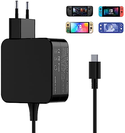 Jippofu Ladegerät Netzteil für Nintendo Switch/Steam Deck, 45W Schnellladekabel für Switch OLED/Switch Lite, USB C Schnellladegerät 20V/2.25A Ladekabel 15V/3A Stromkabel Charger für Typ C Handy/Laptop