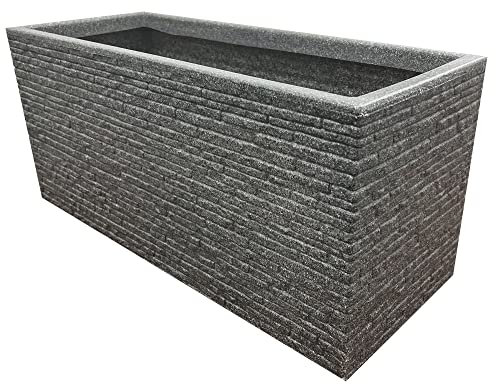 STORM TRADING GROUP Large Garden Planters Flower Pots Slate & Lazio Effect Trough Square Patio Planters Pewter Grey (Slate Trough, 1 Planter)
