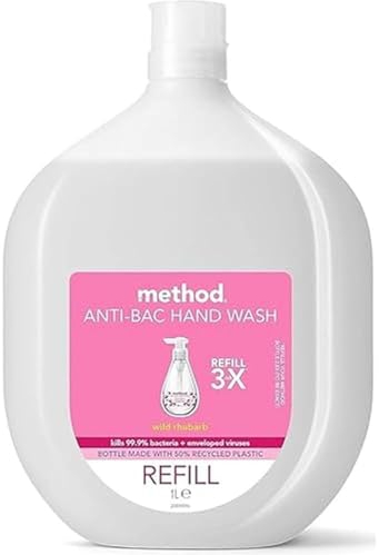 Method Antibacterial Hand Wash Refill, Gentle Hand Cleansing, Fresh Wild Rhubarb Scent, Pack of 1, 1 x 1L