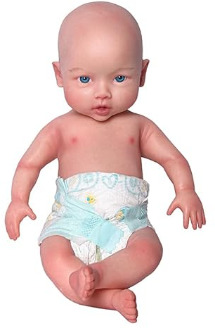 Farious 42cm realistische Vollsilikon-Babypuppe, lebensechte wiedergeborene Babypuppen, Spielzeug und Sammlerstück. Mädchen mit Glatze 029