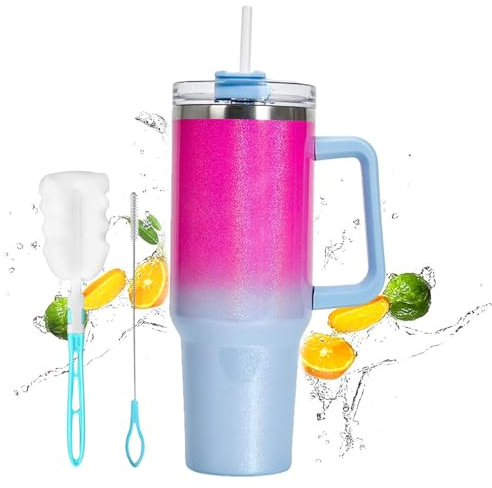 Anyingkai Thermobecher mit Strohhalm und Henkel, Doppelwandiger Edelstahl Vakuum Isolierbecher 40oz 1200ml,Kaffeebecher Auto mit Strohhalm,Tragbare Autobecher,Becher Tumbler,ThermoTrinkbecher