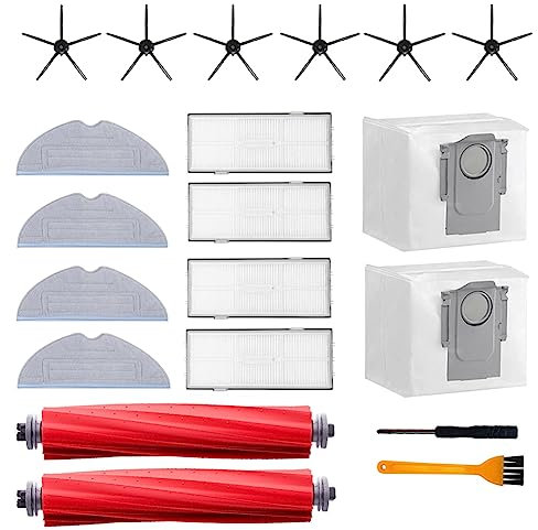 YEHOLDING 20 Pcs Accessoires, Compatibles avec Roborock S7 / S7 + / S7 MaxV /T7s / T7s Plus,2 Brosse Principales, 6 Brosses Latérales, 2 Sacs à Poussière, 4 Serpillière, 4 Filtres HEPA, 1 brosse