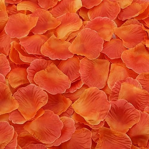SamHeng 1000pcs Realistic Silk Yellow Orange Rose Petals for Weddings, Valentine's Day Decorations