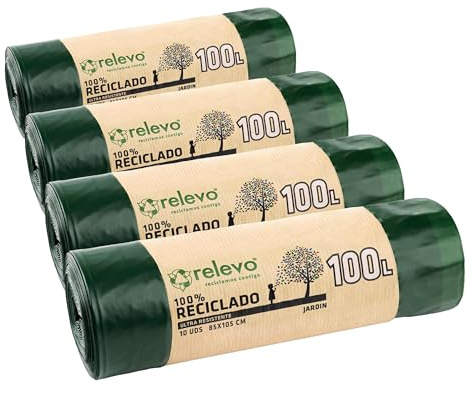 Relevo sacs poubelle 100% recyclés, très résistant 100L, 10 pièces (Lot de 4)
