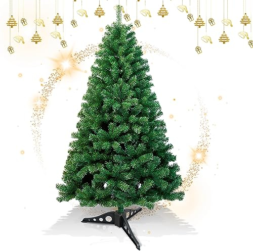 Gimisgu Albero di Natale artificiale,120 cm, con 200 punte e supporto, in PVC ignifugo, montaggio rapido, sistema pieghevole, decorazione natalizia per feste, verde