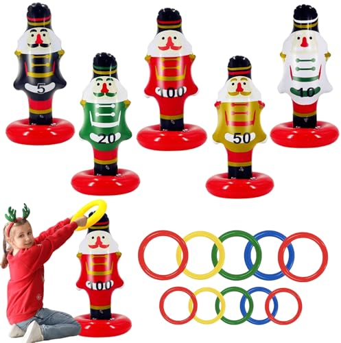 15pcs Christmas Party Ring Toss Game Inflatable Nutcracker Rings Toss Toys,Xmas Party Toss Games Target Toy Christmas Games for Kids,Adults,Indoor Outdoor Family Xmas Fun Games Parties Favors