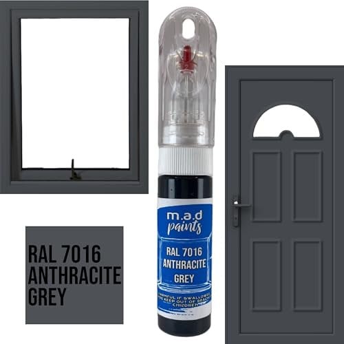 M.A.D MYLDAN AUTO DESIGN M.A.D Touch Up Paint fo UPVC Window Door Frame Scratch Chip Repair (RAL 7016 ANTHRACITE GREY) - 30ml Kit, Gloss Finish with Built-in Brush