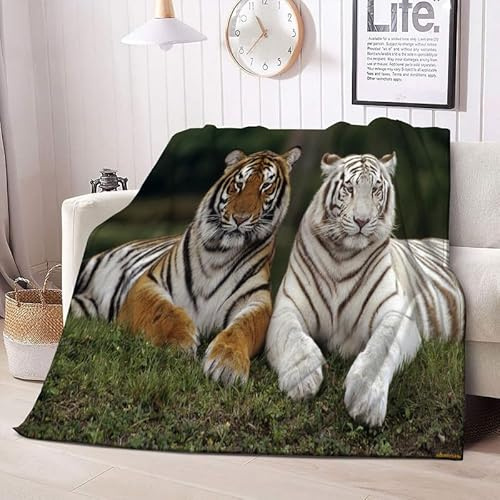 Kuscheldecke Flauschig 220x240 Tiger Decke Sofa Flanell Fleecedecke, Weich und Warme Decken als Sofadecke Wohndecke Couchdecke Tagesdecke, Leichte Decke