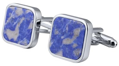 Beydodo Manschettenknöpfe Herren Edelstahl, Cufflinks Manschettenknopf Quadrat mit Lapislazuli Hemd Manschettenknöpfe Personalisiert Silber