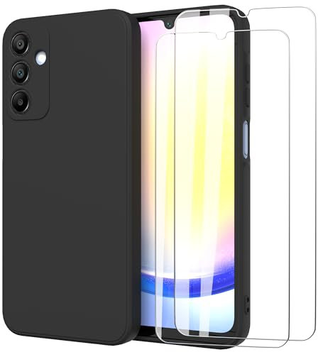 MOONESS Cover per Samsung Galaxy A25 5G (6,5) Custodia,Con 2 Pellicola Vetro Temperato Morbida Sottile Liquid TPU Case per Samsung Galaxy A25 5G - Nero