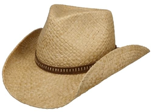 Stetson Fair Oaks Western Strohhut - Naturfarbener Hut - Raffiahut mit Ledergarniturband - Sommerhut - Damen und Herren - Frühjahr/Sommer Natur S (54-55 cm)