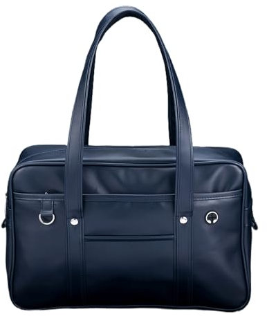 budiniao Premium Leather School Bag For Student Uniform Laptop Lightweight Japanese Handbag Japanese Casual PU Shoulder Bag PU, Dark blue