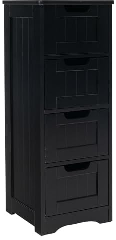 RELAX4LIFE Bathroom Floor Cabinet, Freestanding Wooden Cupboard Storage Cabinet with 2/4 Removable Drawers, Slim Storage Unit for Bathroom Living Room Kitchen (4 Drawers, Black)