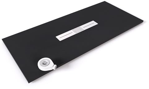 Moments of Glass SMC Duschwanne LUMIA 90x180 cm Schwarz RAL7021 extra flache robuste Duschtasse aus langlebigem SMC, ANTI-Rutsch-Oberfläche in Schieferoptik inkl. Ablaufgarnitur und Edelstahl Deckel