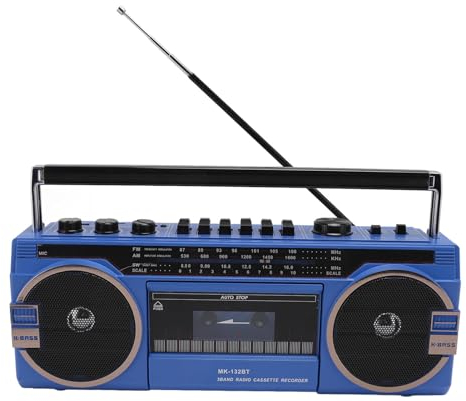 Tragbarer Kassettenspieler-Boombox, Retro-Blueooth-Boombox, AM-FM-SW-Radio-Stereo-Kassettenspieler mit Großem Lautsprecher und Kopfhöreranschluss, USB-Anschluss, (Blue)