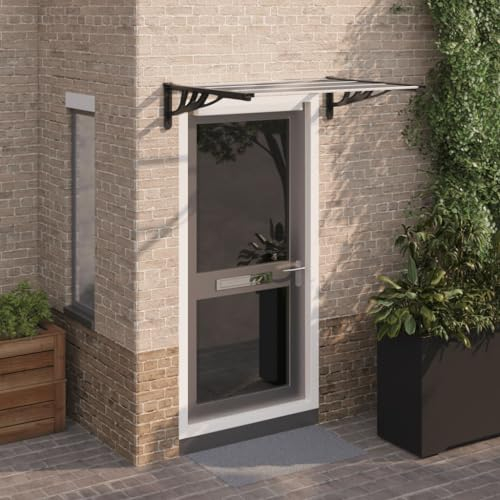 Türvordach, Balkonbespannung Sonnenschutz Terrasse Standmarkise Sonnenschutzrollo Geeignet für Balkon Restaurant Bars Wohnmobil Schwarz und Transparent 122x90 cm Polycarbonat