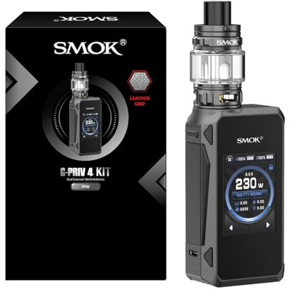 SMOK G-PRIV 4 Box Mod Kit 230W Vape Gerät Interaktiver Touchscreen Dual 18650 Batterien Nicht Enthalten TFV18 Mini Tank 6.5ml V18 Mini Coil Typ-C-Ladeanschluss Ohne Nikotin Grau